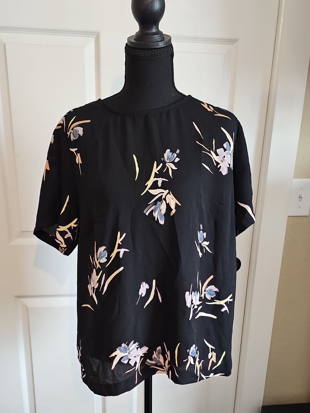 a new day Black Floral Short-Sleeve Blouse with Pastel Accents